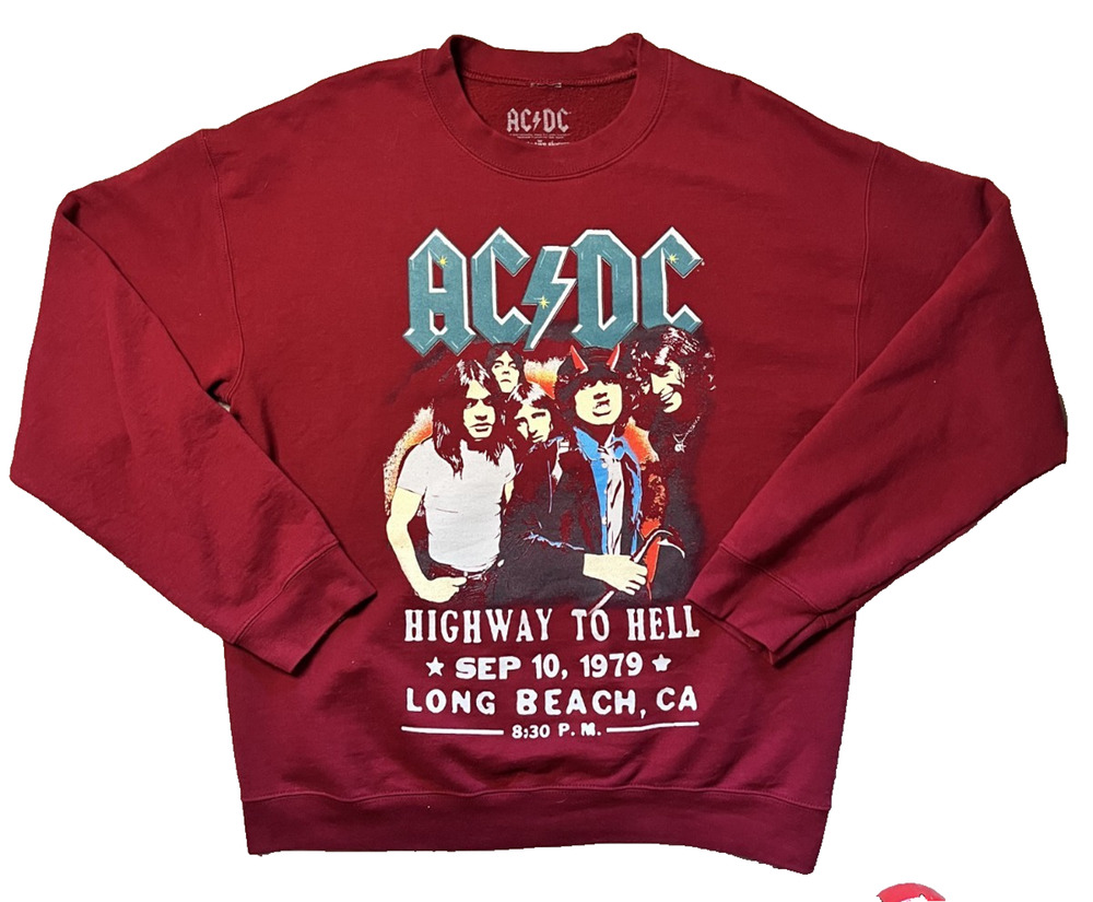 Women's ACDC Size Medium Deep Red Band Graphic Print Crewneck Comfortable Cozy